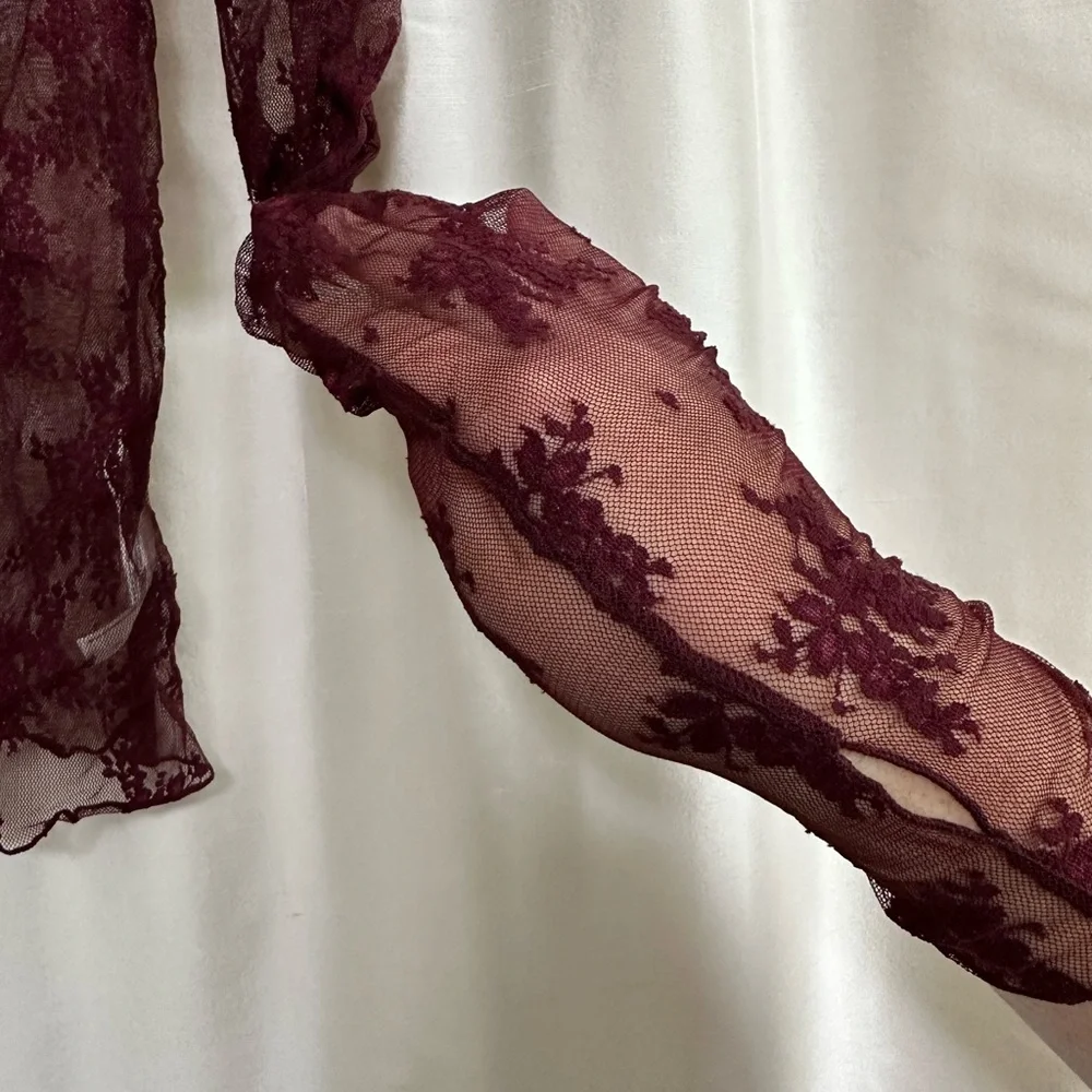 FREE PEOPLE sheer shirt in burgundy.  Medium - Picture 10 of 10